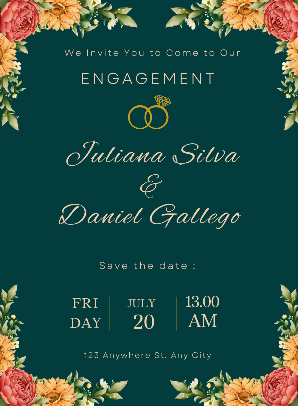 Green Floral Engagement Invitations-AAEGI025