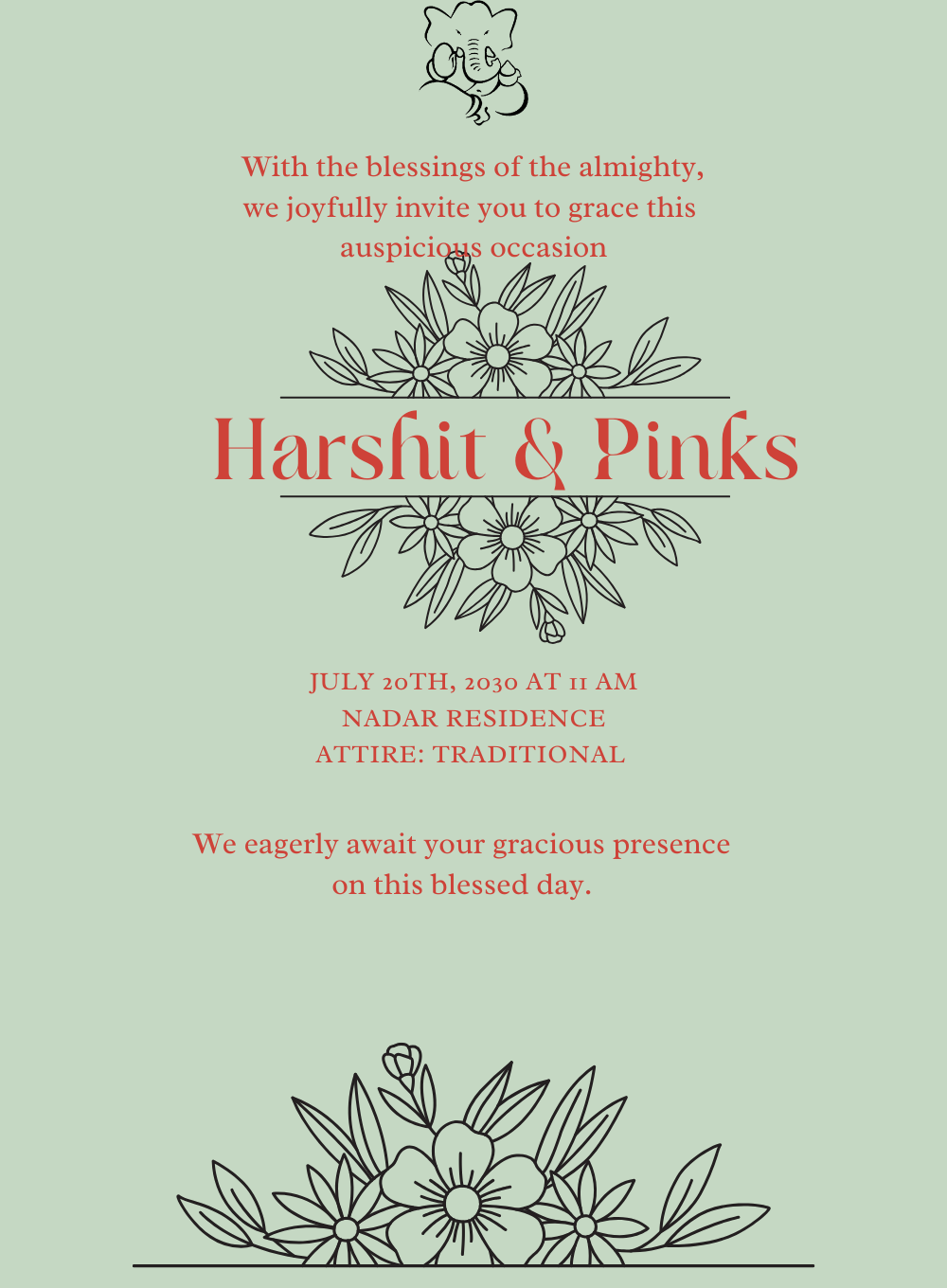 Green Floral South Indian Wedding Invitation-AASIW008