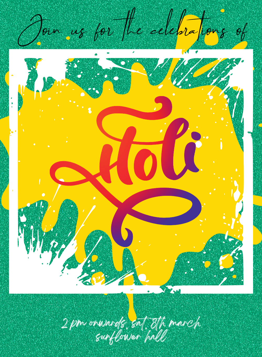 Green Frame Holi Invitation-AAHOL002