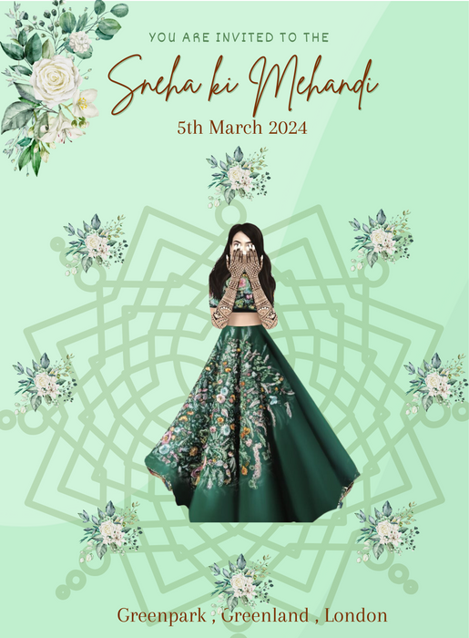 Green Girl Mehndi Ceremony Invitation-AAMCI025
