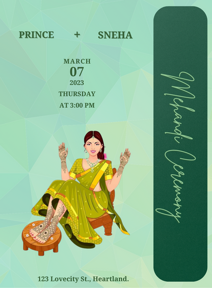 Green Gold Mehndi Ceremony Invitation-AAMCI022