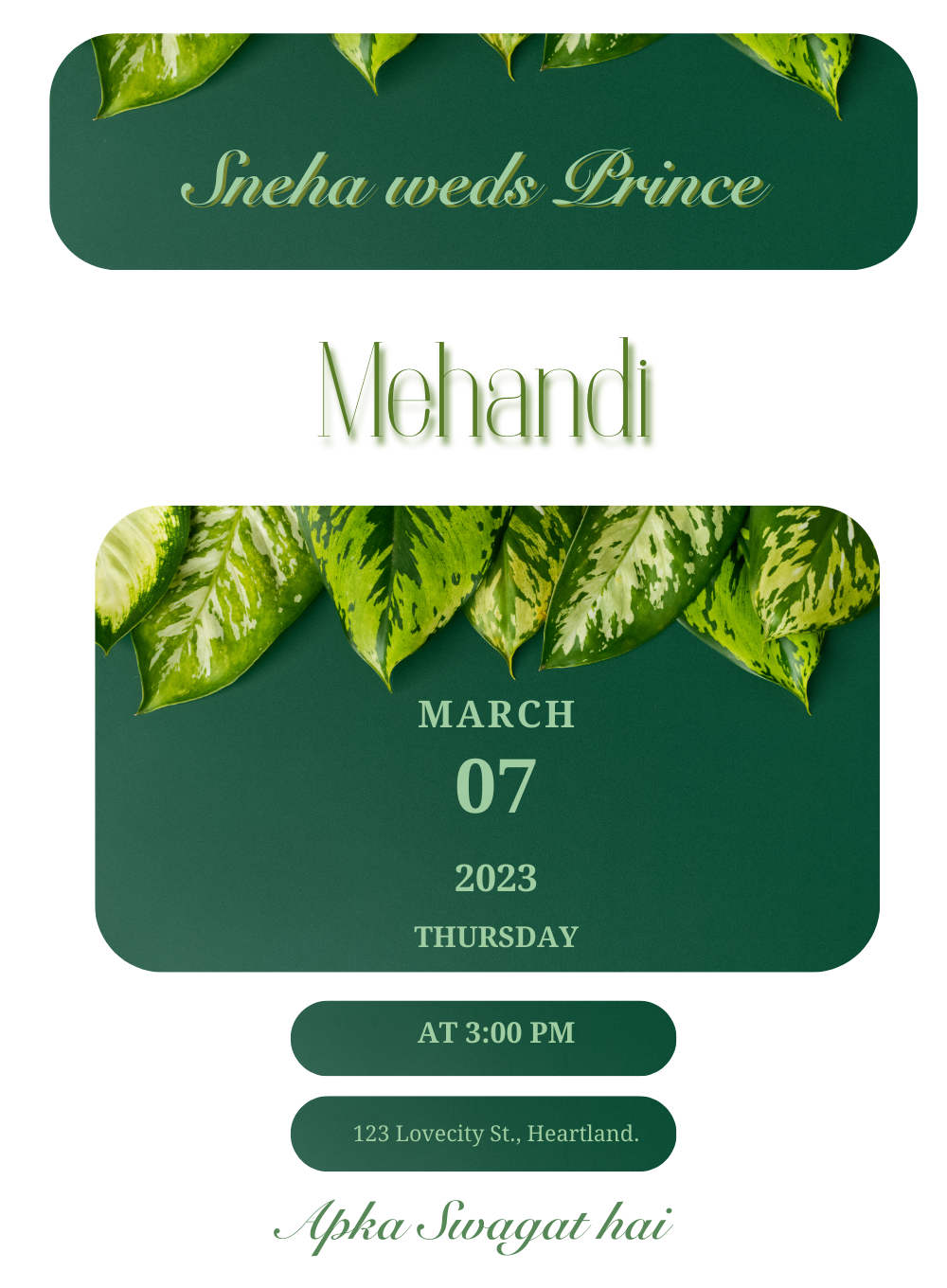 Green Leafy Mehndi Ceremony Invitation-AAMCI024