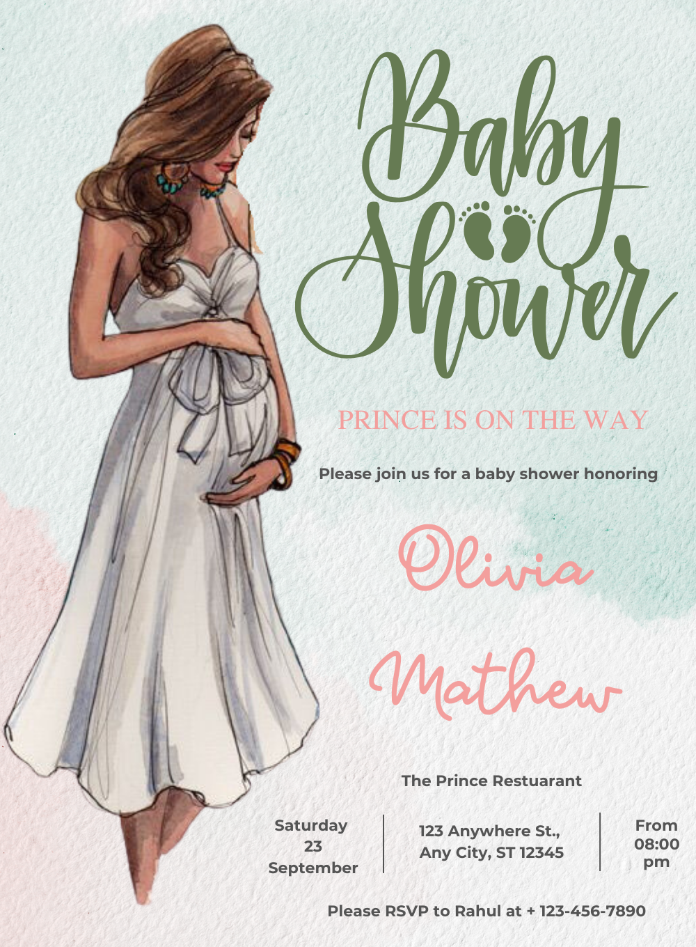 Green Love Baby Shower Invitations-AABSW014