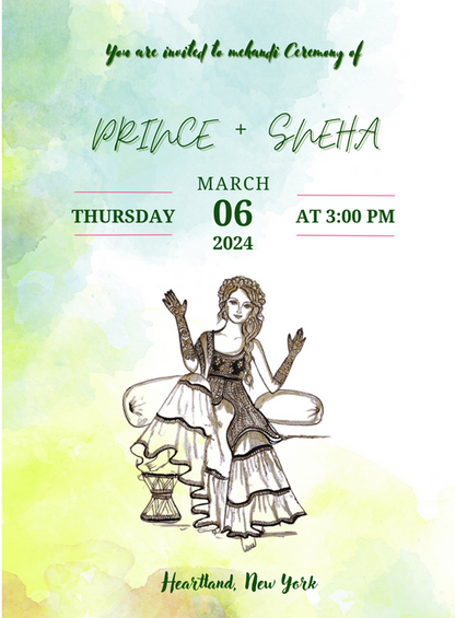 Green Love Mehndi Ceremony Invitation-AAMCI032