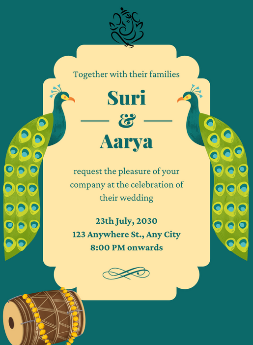 Green Peacock South Indian Wedding Invitation-AASIW017