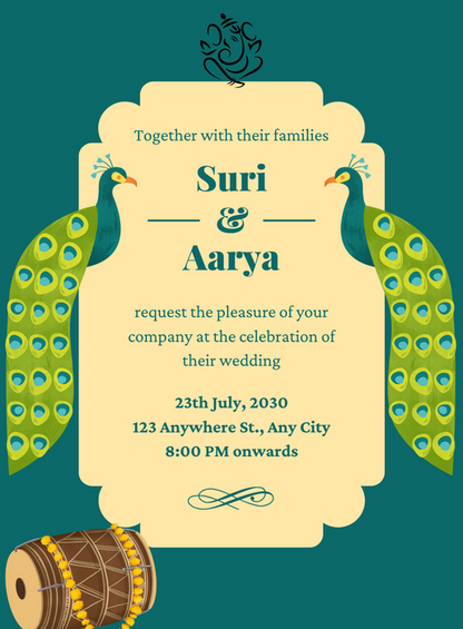 Green Peacock South Indian Wedding Invitation-AASIW017