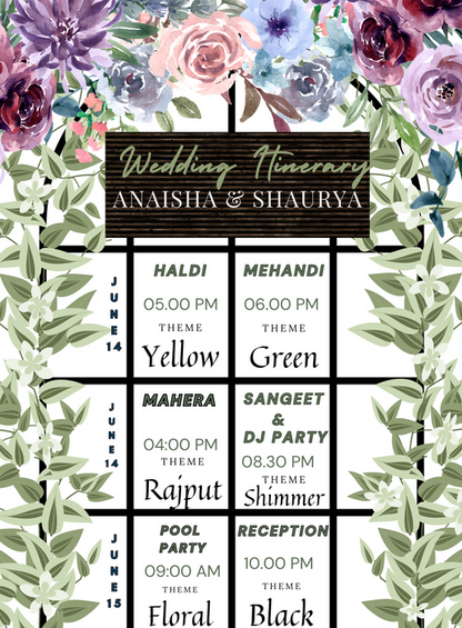 Green Rustic Wedding Itenary Invitation-AAWII025