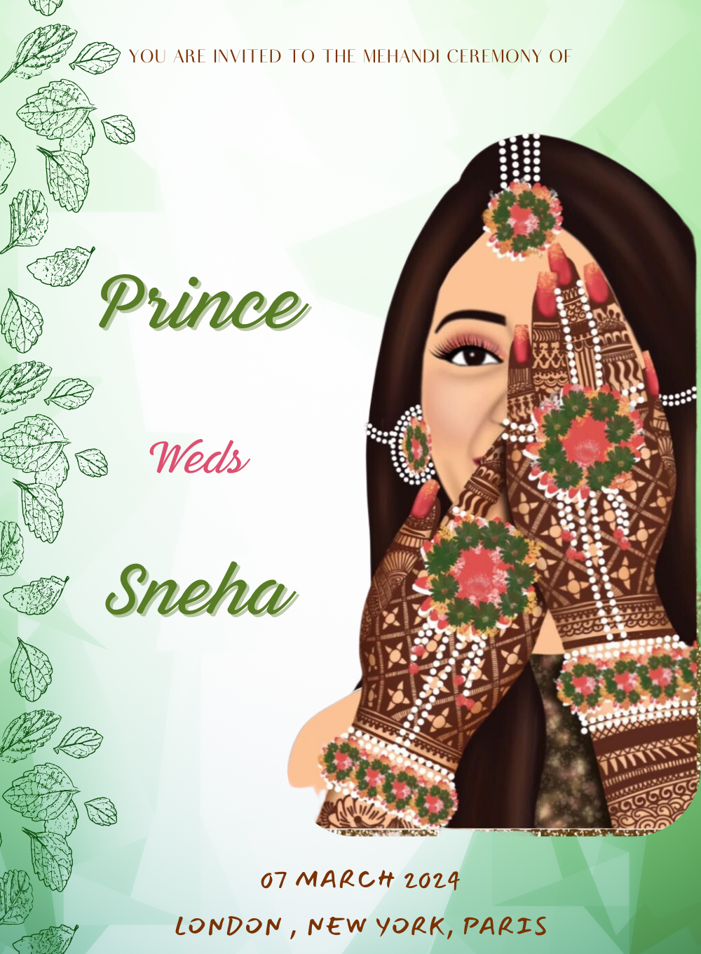 Green Shades Mehndi Ceremony Invitation-AAMCI030