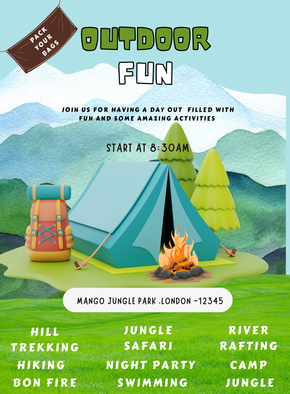 Green Tent Outdoor Fun Invitation-AAOUT006