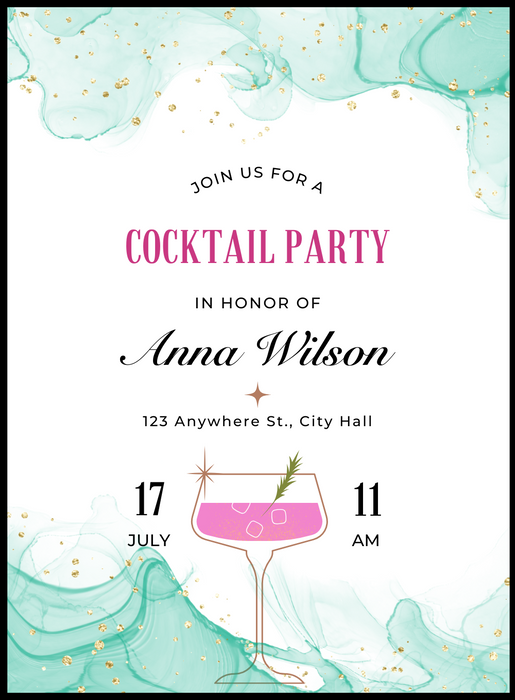 Green Watercolor Cocktail Party Invitations-AACPI028