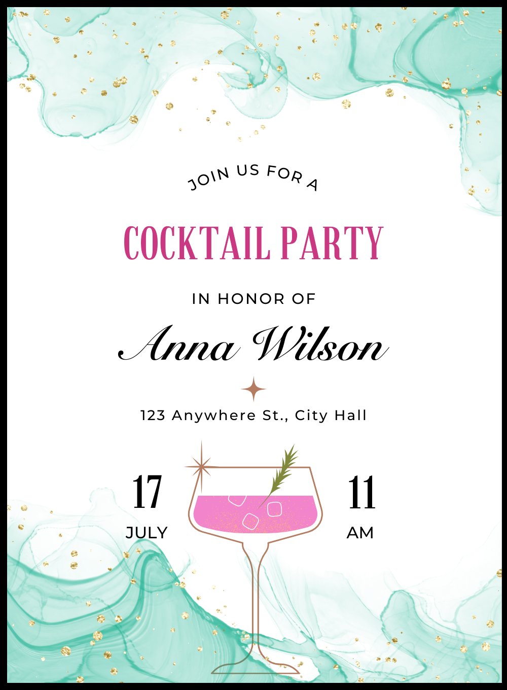 Green Watercolor Cocktail Party Invitations-AACPI028