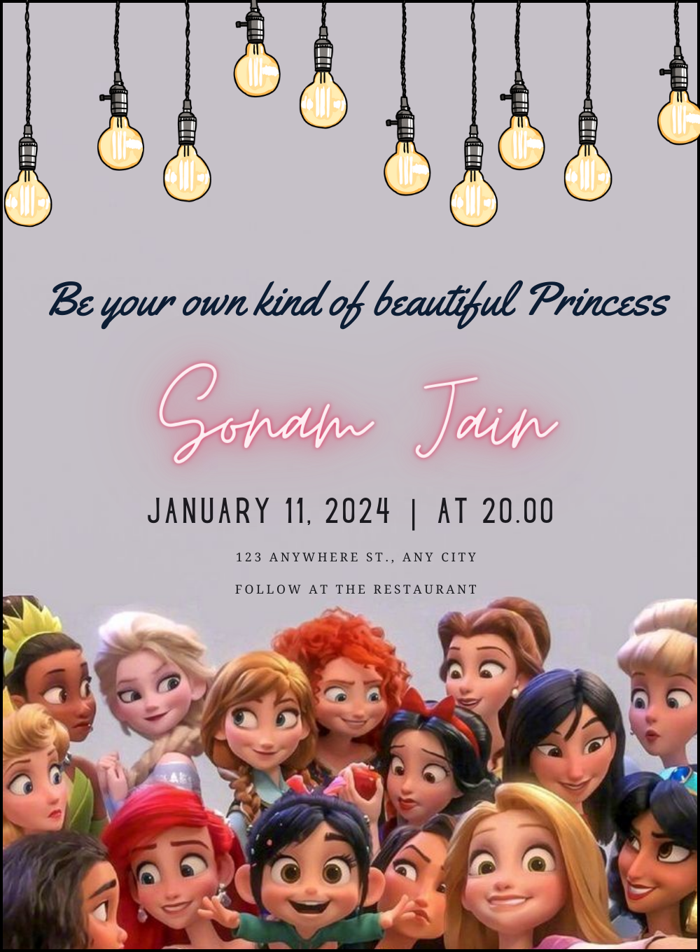 Grey Bulb Princess Invitation-AAPNC003