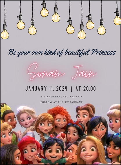 Grey Bulb Princess Invitation-AAPNC003