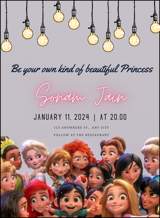 Grey Bulb Princess Invitation-AAPNC003