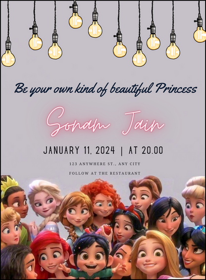 Grey Bulb Princess Invitation-AAPNC003