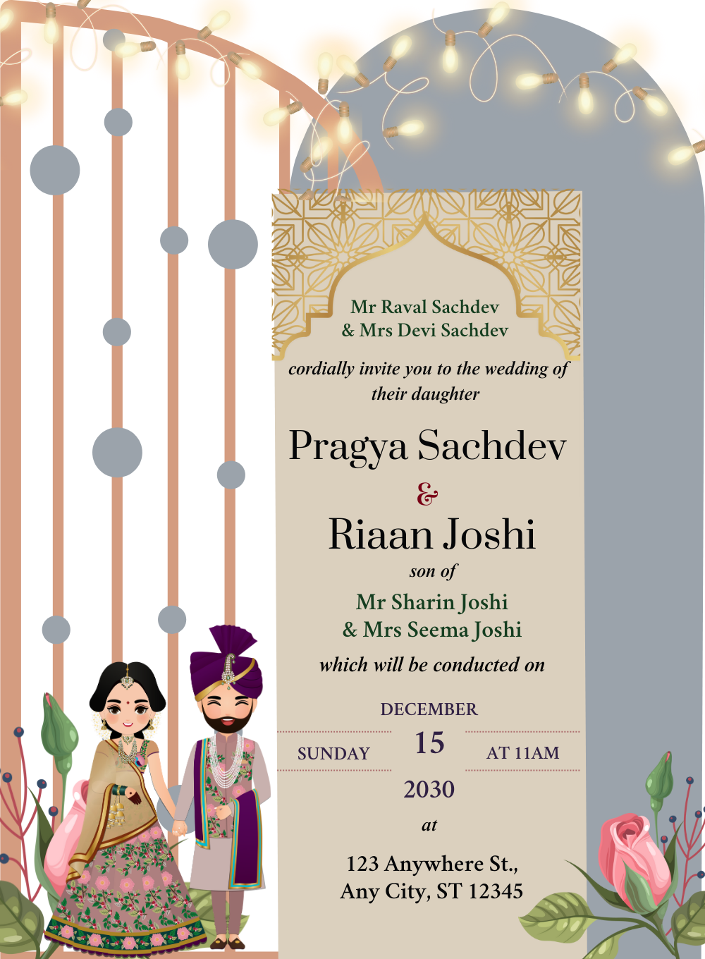 Grey Couple Rajasthani Wedding Invitations-AARWI021