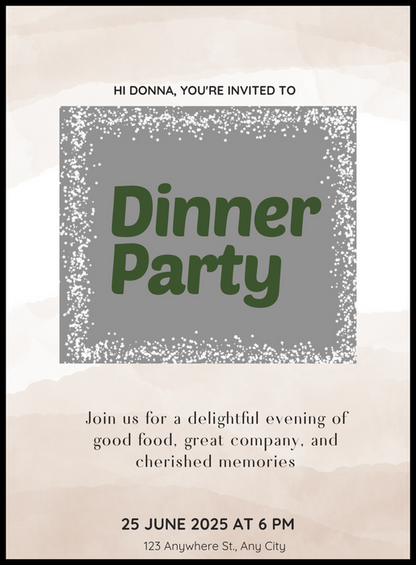 Grey Glitter Dinner Party Invitation-AADNI013