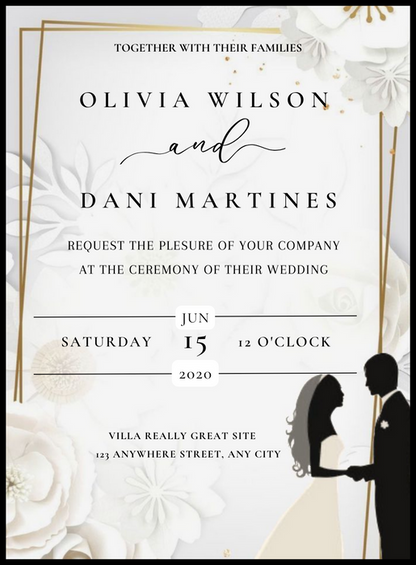 Grey Silhouette Floral wedding Invitation-AAFWI014