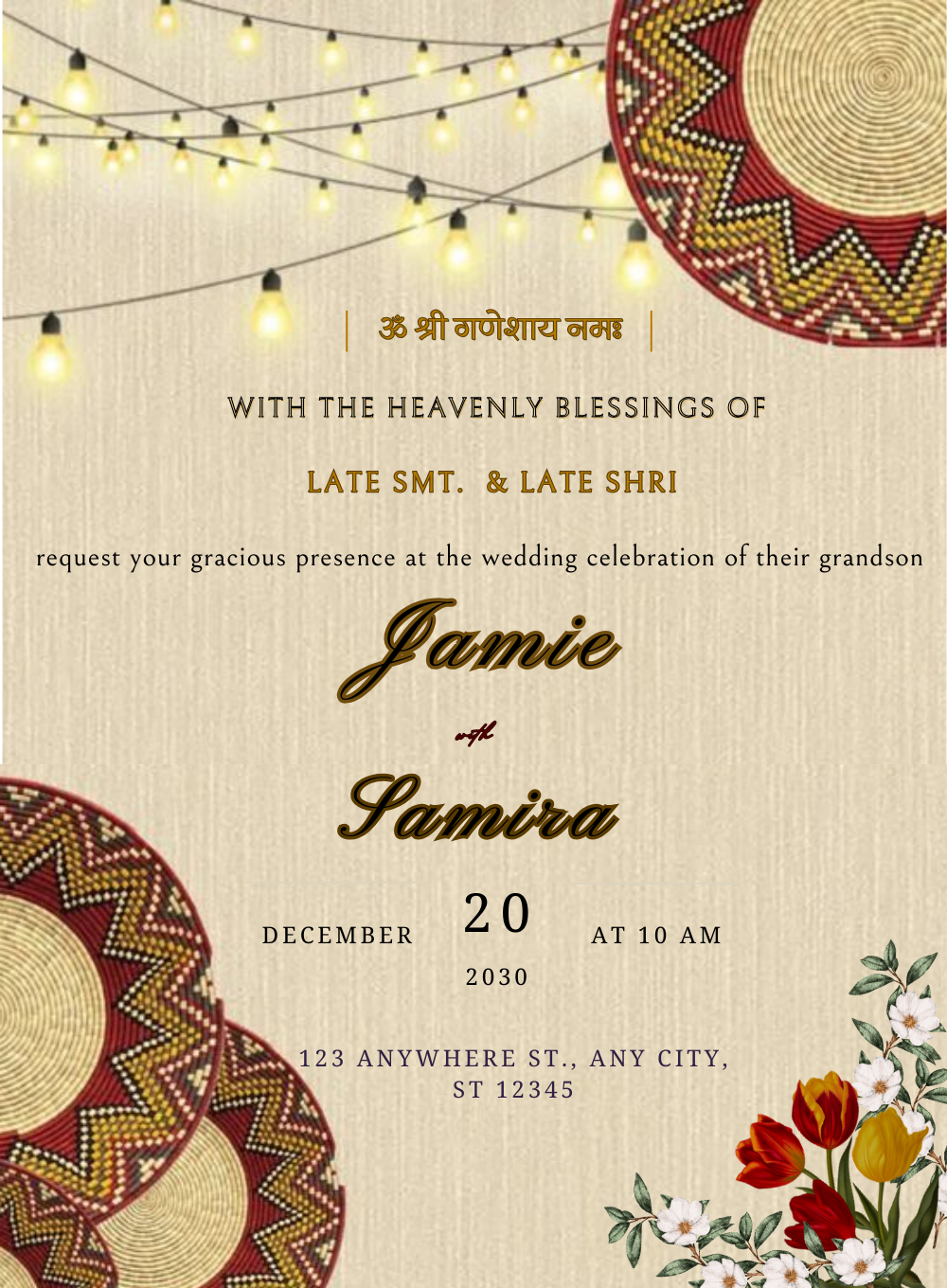Grey Wicker Traditional Wedding Invitation-AATWI011