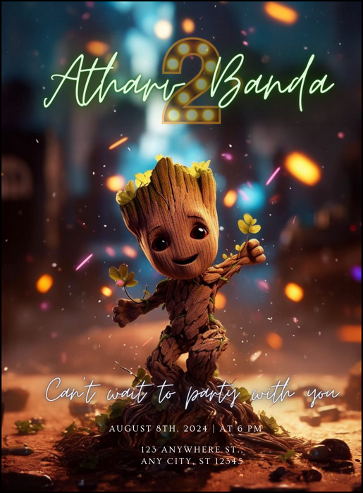 Groot Groovy Superheroes Invitation-King of Cards