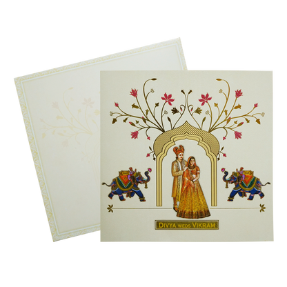 Lime Yellow Textured Bride &amp; Groom Wedding Card-KNKD8111