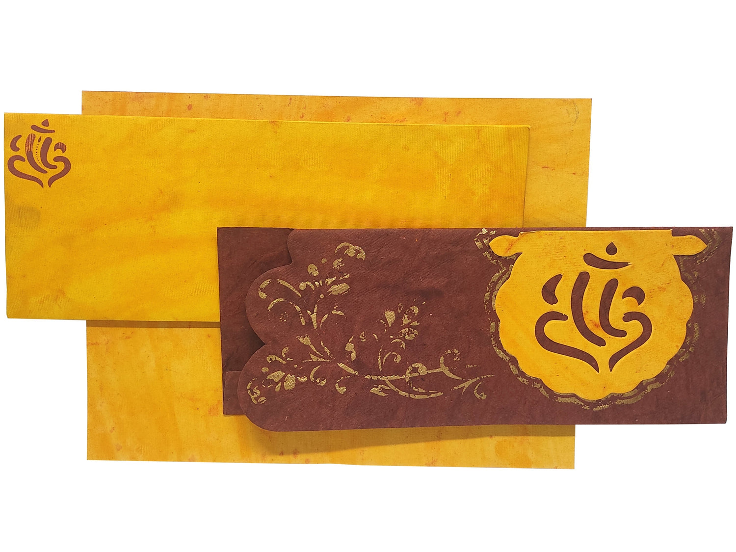 Invitation Card - Yellow and Maroon divine Ganesha Invitation Card-KNK2693