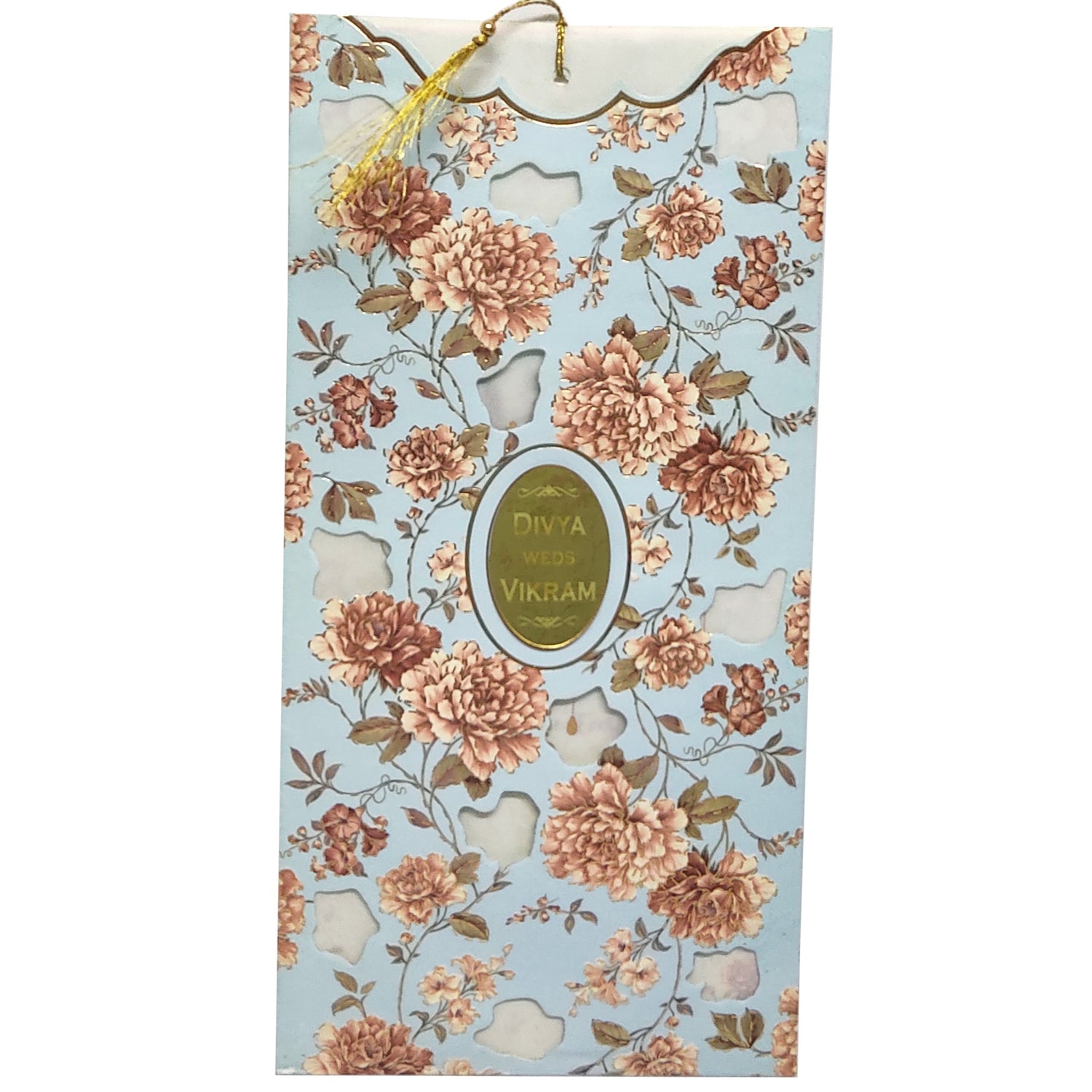 Light Blue Floral Laser Cut Panache Offset Invite-KNP7007L