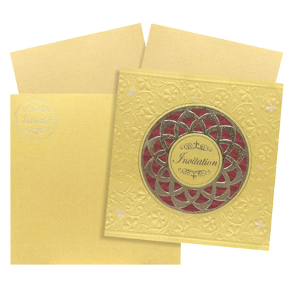 Classic Gold Shading With Hand Made Material Wedding Card - KNK95031
