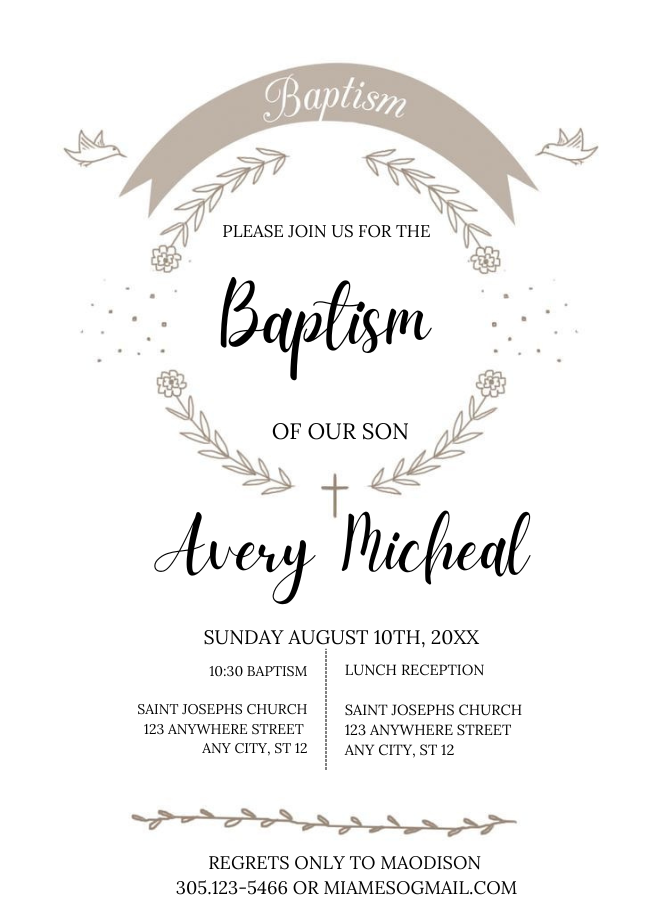Neutral Leafy Baptism Invitation-AABAP002