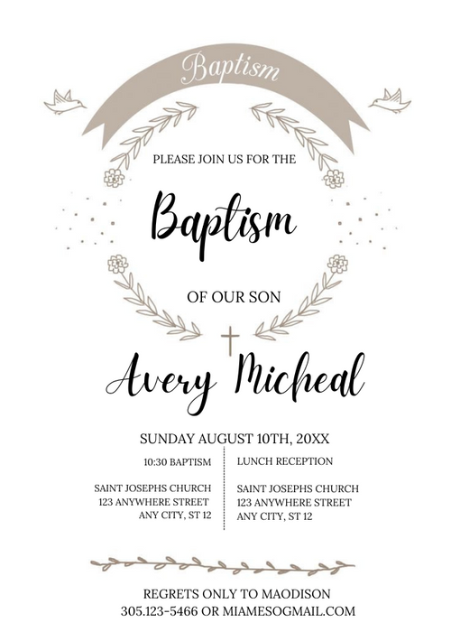 Neutral Leafy Baptism Invitation-AABAP002