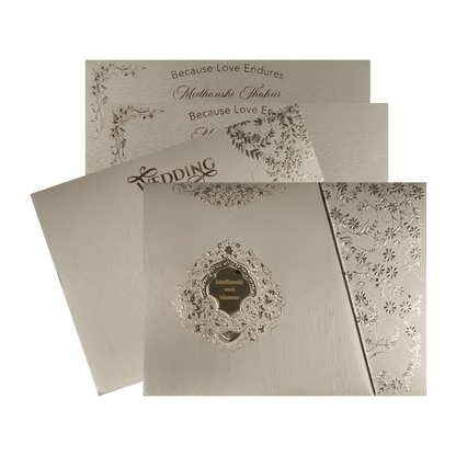 Grey Gold Padded Wedding Card-KSSC2110
