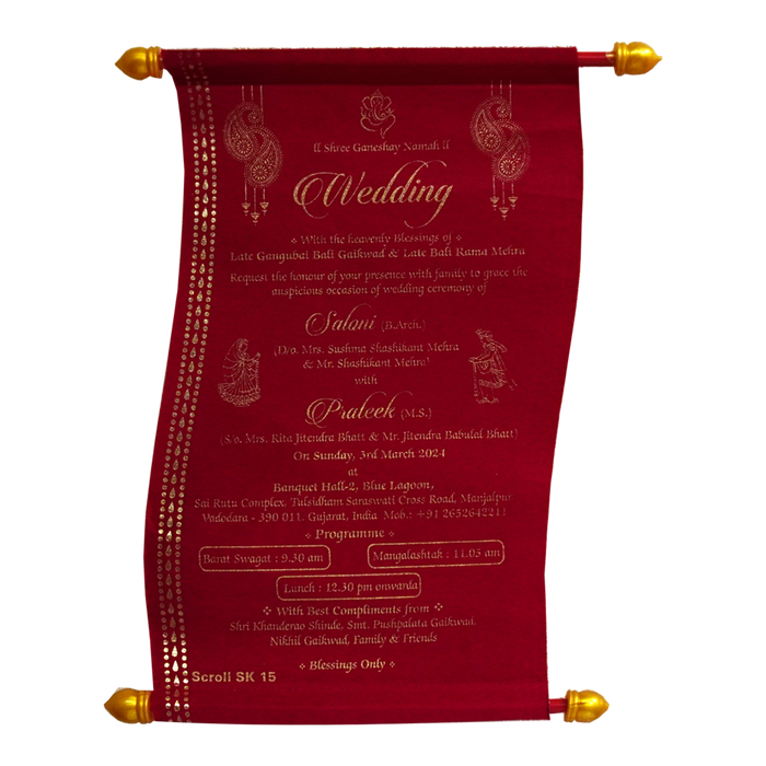 Crimson Red Satin Scroll Card-King of Cards