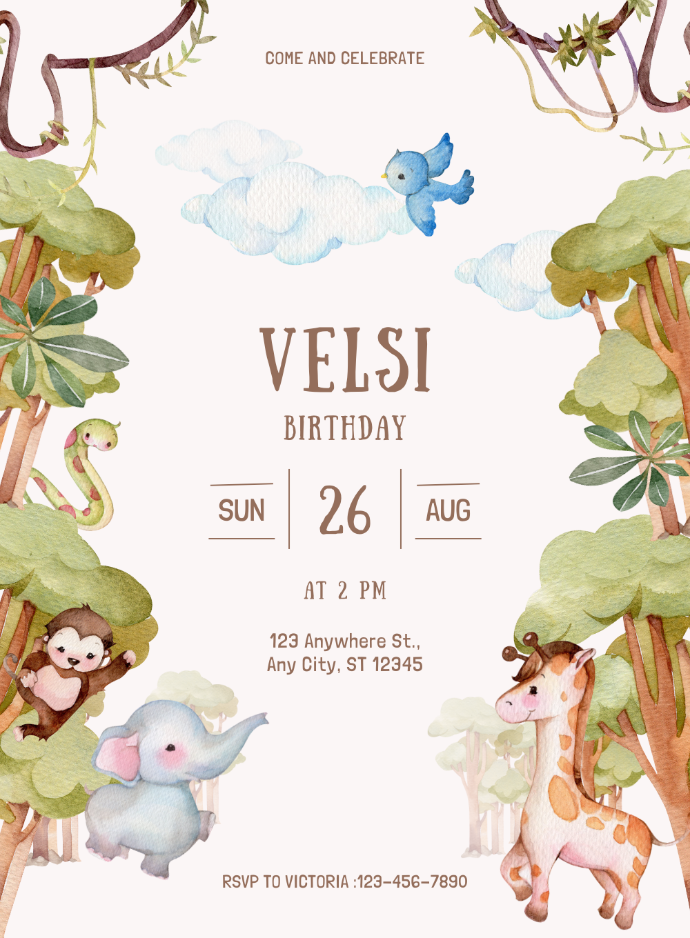 Green Brown Jungle Birthday Invitation-EINK0067