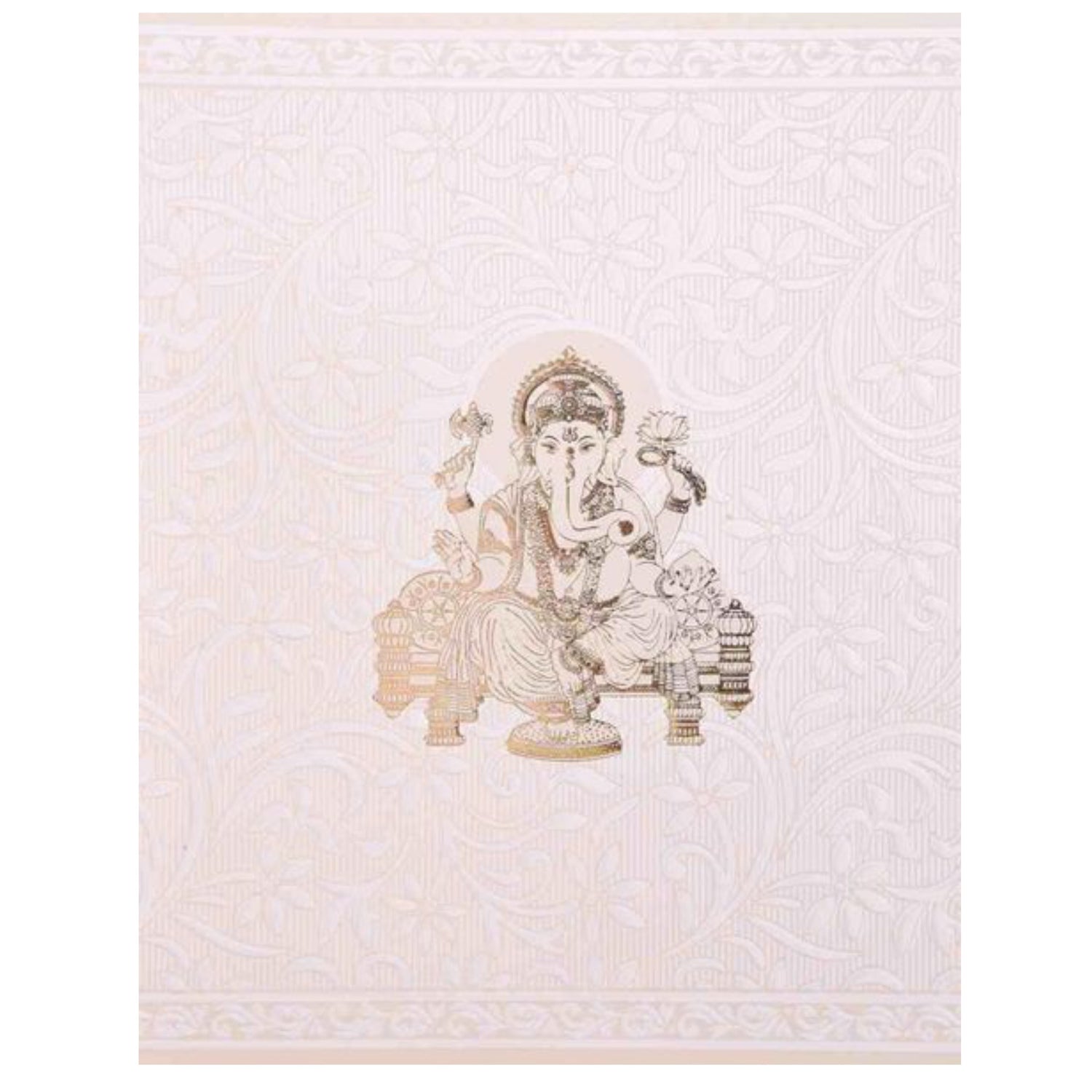 Invitation Card - Classy Gold Ganesha White Flower Wedding Card - KNJG1890