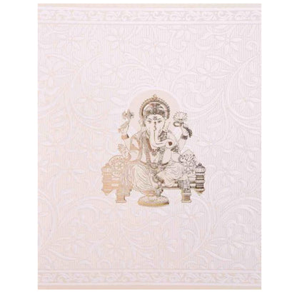 Invitation Card - Classy Gold Ganesha White Flower Wedding Card - KNJG1890