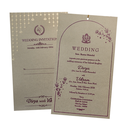 Grey Gold Tassel Single Sheet Wedding Card-KNPD1121