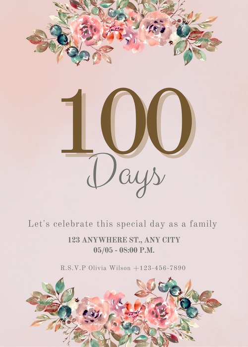 Pink Floral 100 Day Celebration Invitation