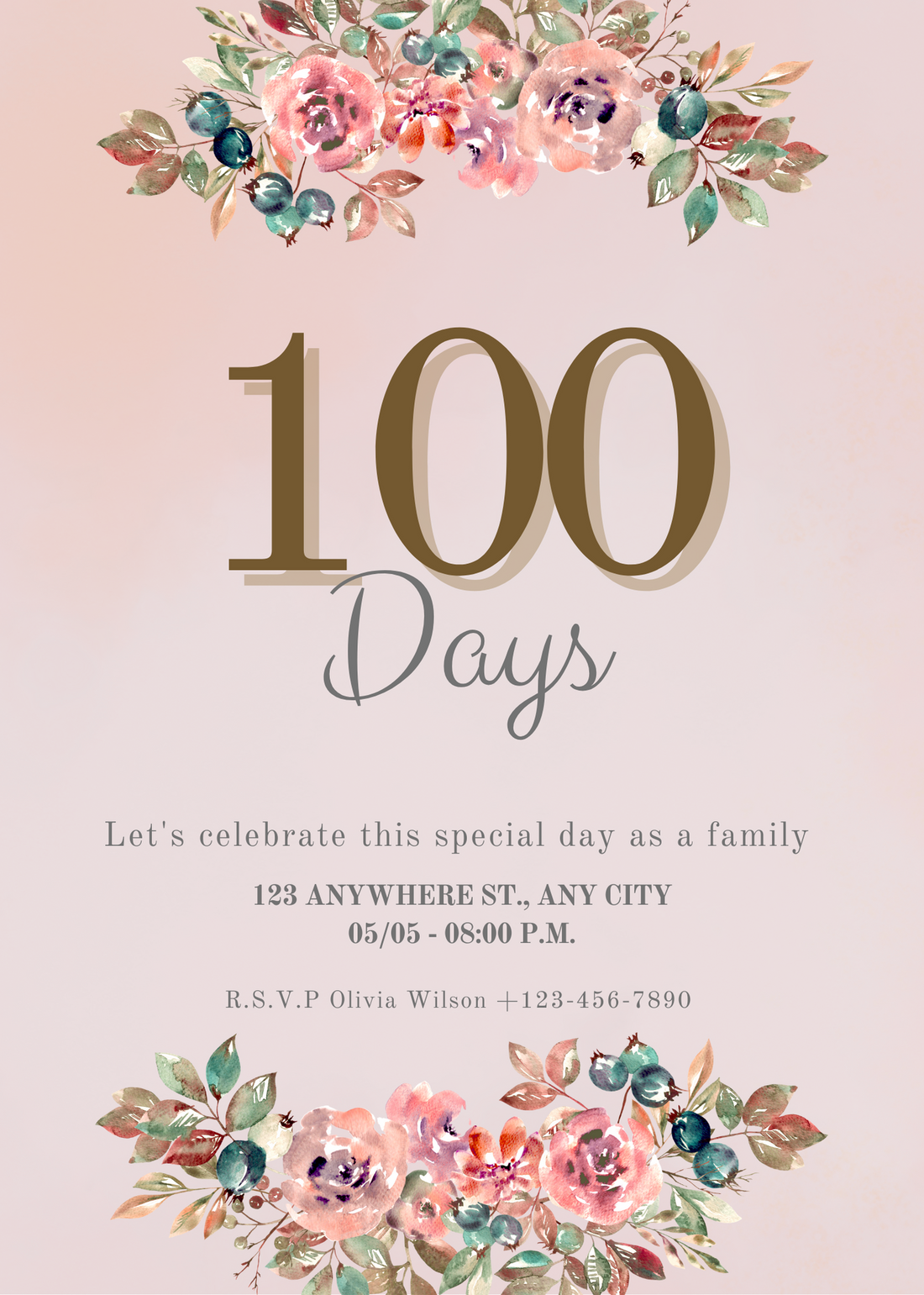 Pink Floral 100 Day Celebration Invitation