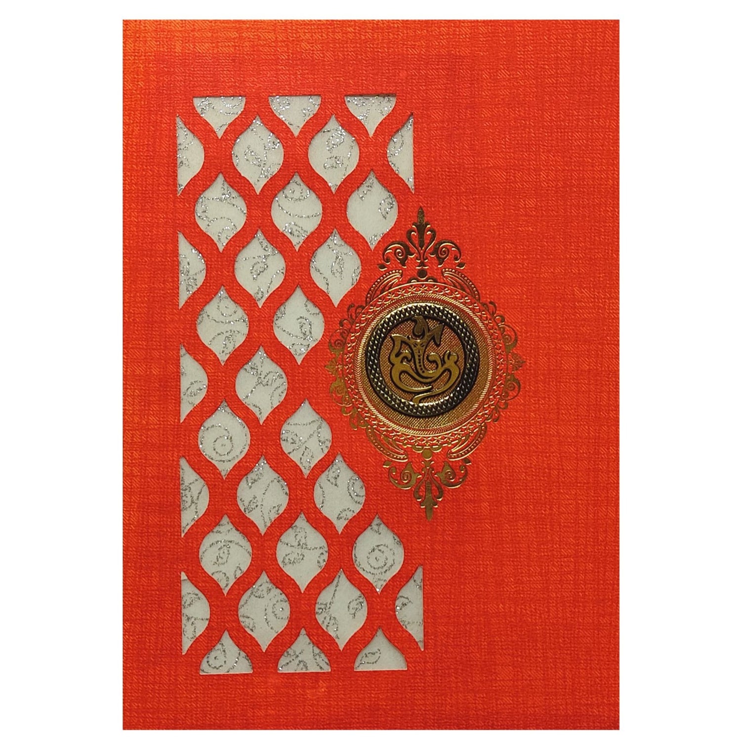 Red Metallic Die Cut Wedding Card With Ganesha Sticker-KNCM801R