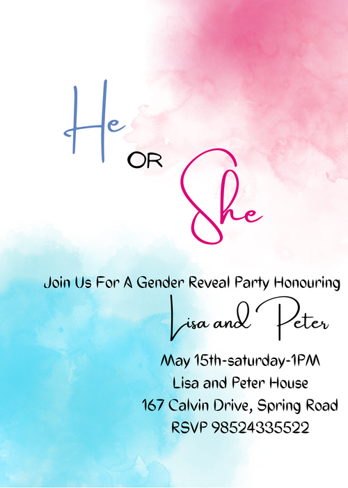 Blue Or Pink Gender Reveal Invitation-AAGRI001