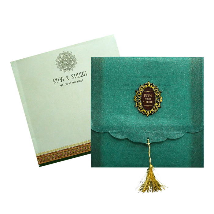 Green Glitter Tracing sheet Wedding Card-King of Cards