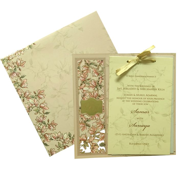 Pink floral board cut invitation card-King of Cards