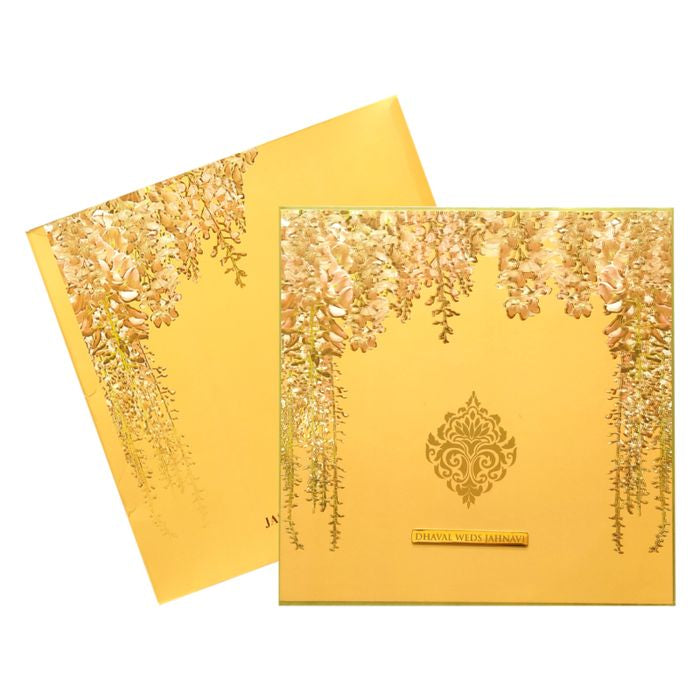 Orange Embossed Floral Wedding Card-King of Cards
