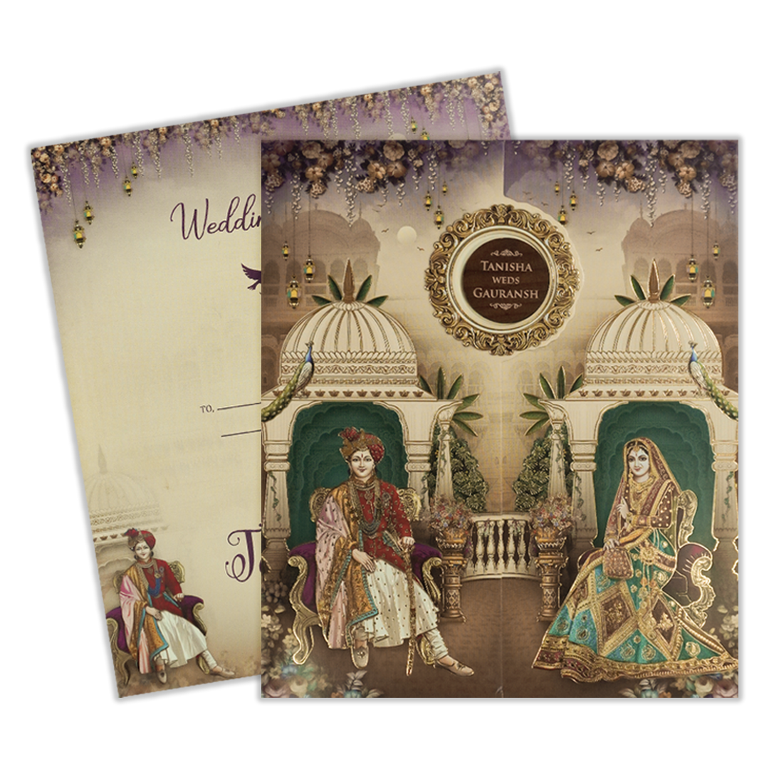 Cream Royal Couple Wedding Card-KSH73030