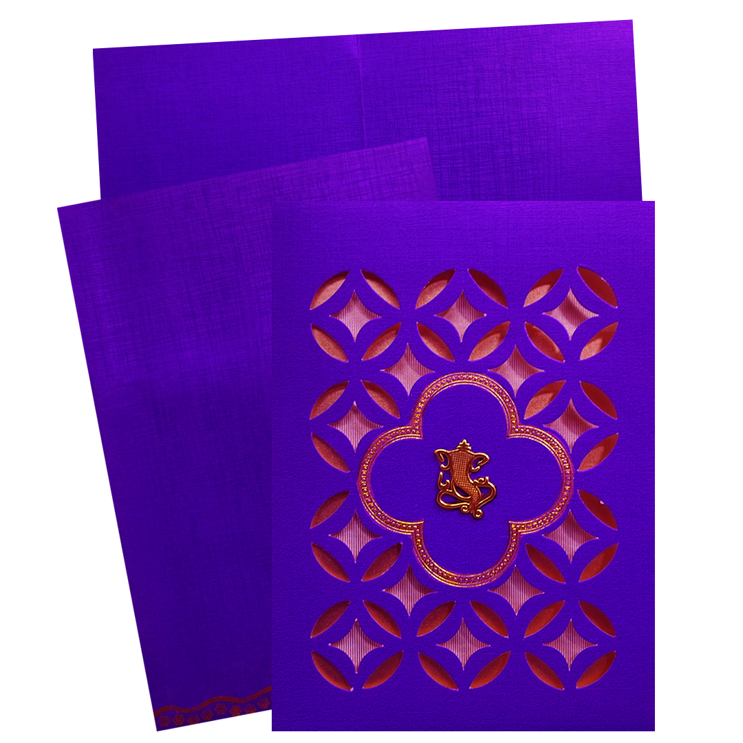 Purple Laser-Cut Wedding Card-King of Cards