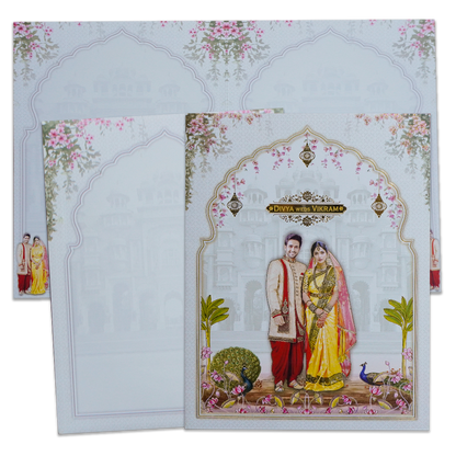 Check out White Palace Couple Lotus Wedding Card at best price. ?WhatsApp Support ?Express Delivery. | King of Cards ??.
