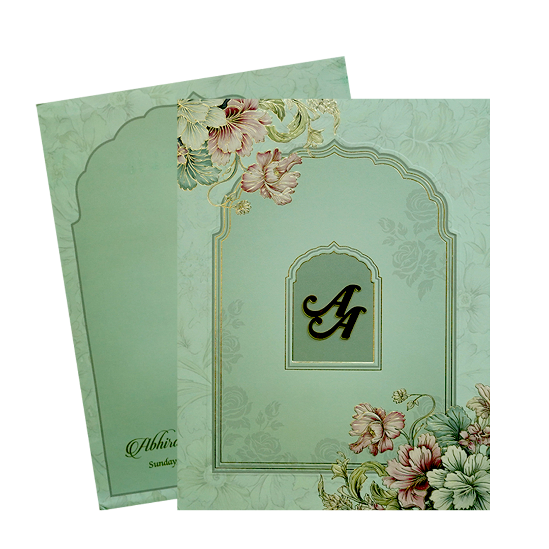 Light Green Floral Wedding Card-KPR09710