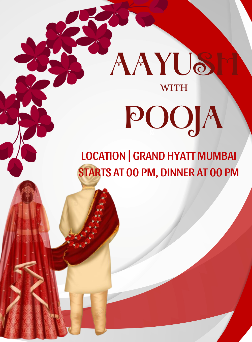 Red Floral Punjabi Wedding Invitation-AAPUN003