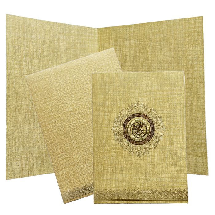 Brown Gold Metallic Gold Foiling Design With Floral Lace-KNCM16BR