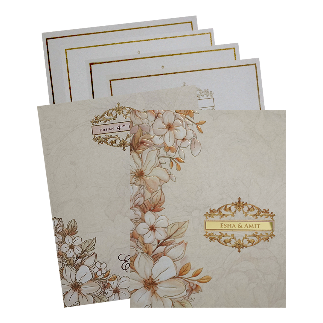 Cream Floral Wedding Card-KPR09810